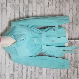 Vintage Abe Schrader Blue Turquoise Suede Retro Lightweight Belted Jacket